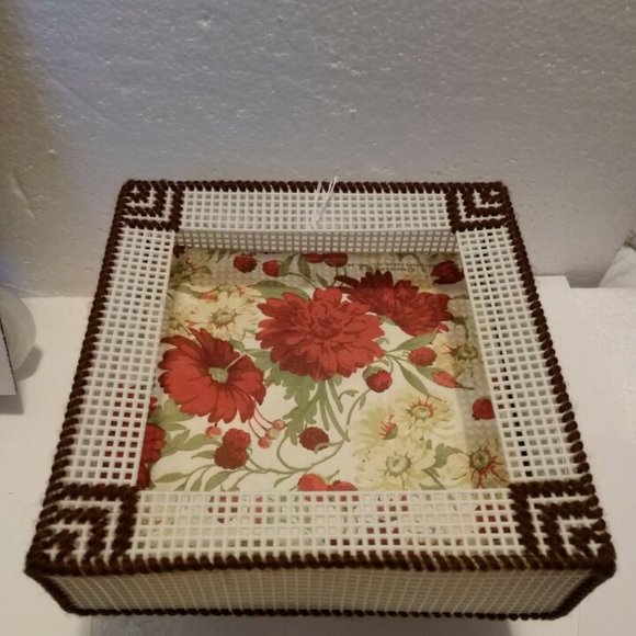 3/$15.  Napkin Holder Brown & Off-White Plastic Canvas Needlecraft - Picture 3 of 7